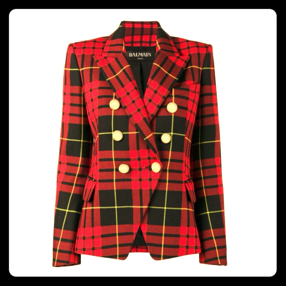 Balmain cropped tartan blazer